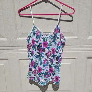 Vintage floral shimmer glam spaghetti strap tank top small